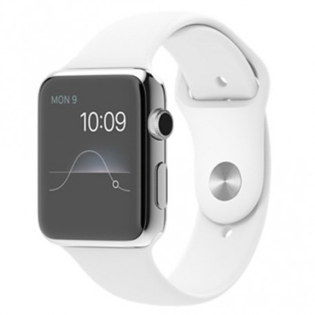 Apple Watch boîtier de 42mm en acier inoxydable avec Bracelet Sport Blanc MJ3V2 (early 2015)