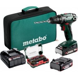 Metabo Kit de perceuse-visseuse sans fil BS 18 avec coffret d'embouts SP (32 pièces) et mallette souple, 18V 2x2Ah Li-Power + SC