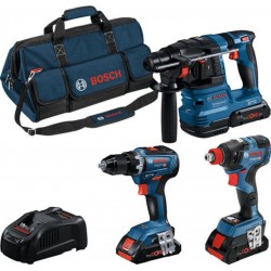 Bosch Combo Kit 3 pièces 18V : GSR 18V-55/GDX 18V-200/GBH 18V-22, 3xbatterie, chargeur rapide